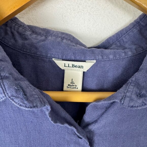 L.L. Bean Linen Blue Lightweight Button Up Blouse Top Short Sleeve Women Size LG - Picture 4 of 8